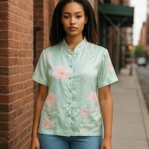 Christian Dior Vintage Floral Button down Blouse Women’s Size L